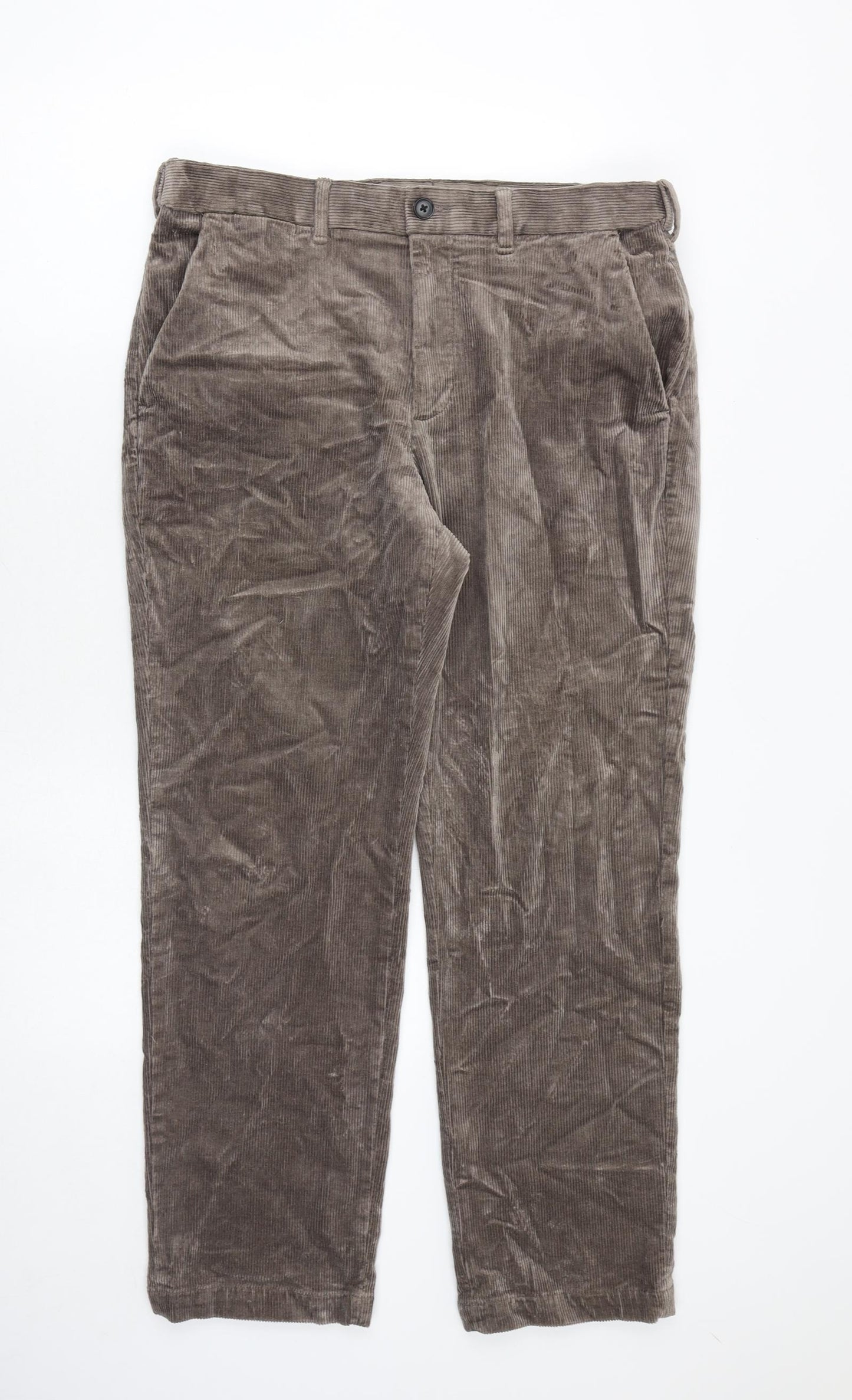 Marks and Spencer Mens Brown Cotton Trousers Size 34 in L29 in Regular Zip