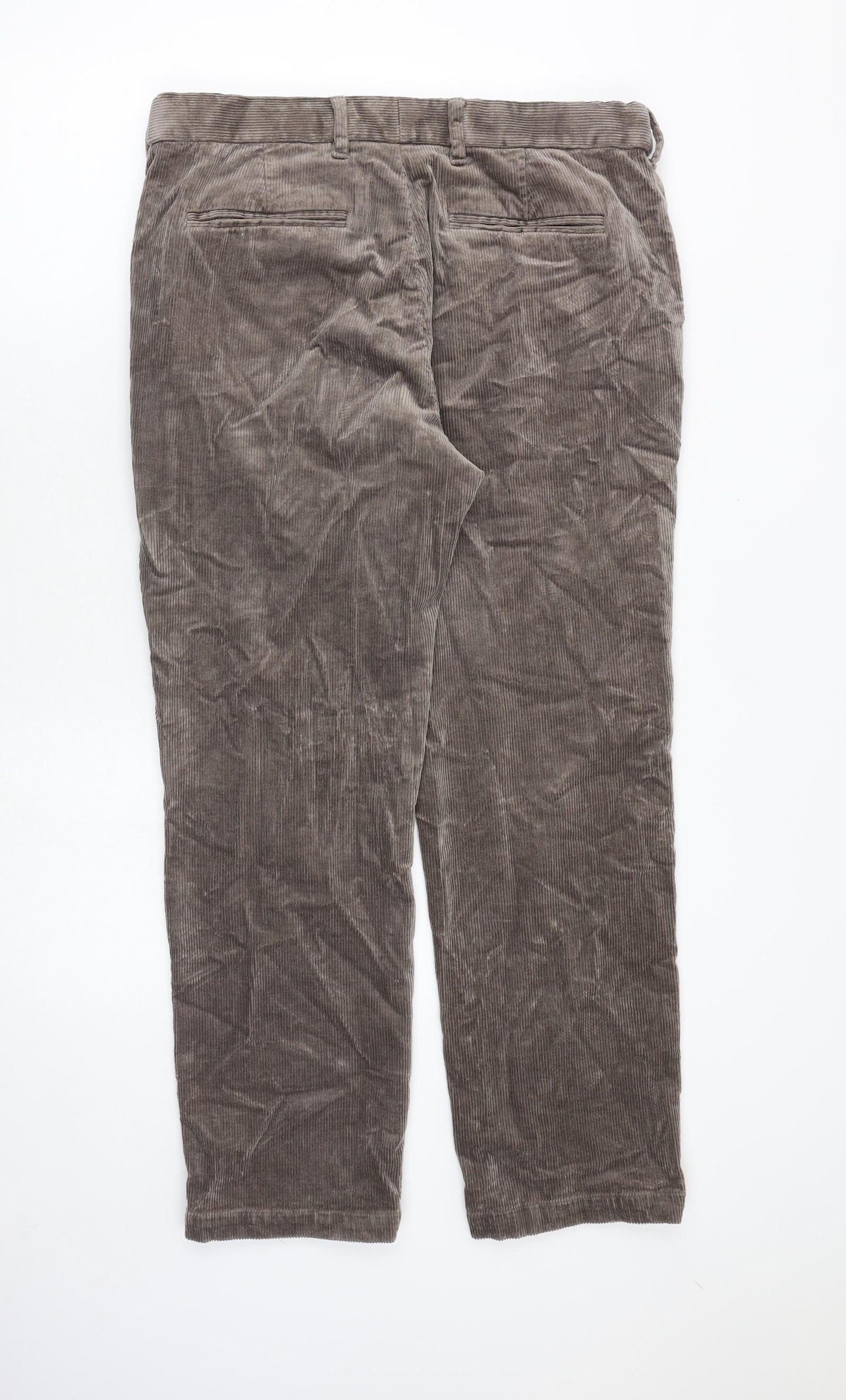 Marks and Spencer Mens Brown Cotton Trousers Size 34 in L29 in Regular Zip
