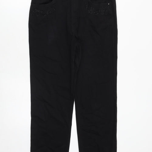 Marks and Spencer Womens Black Cotton Straight Jeans Size 14 Regular Zip