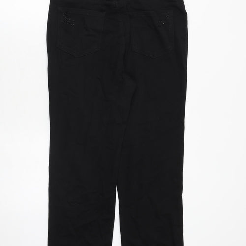 Marks and Spencer Womens Black Cotton Straight Jeans Size 14 Regular Zip