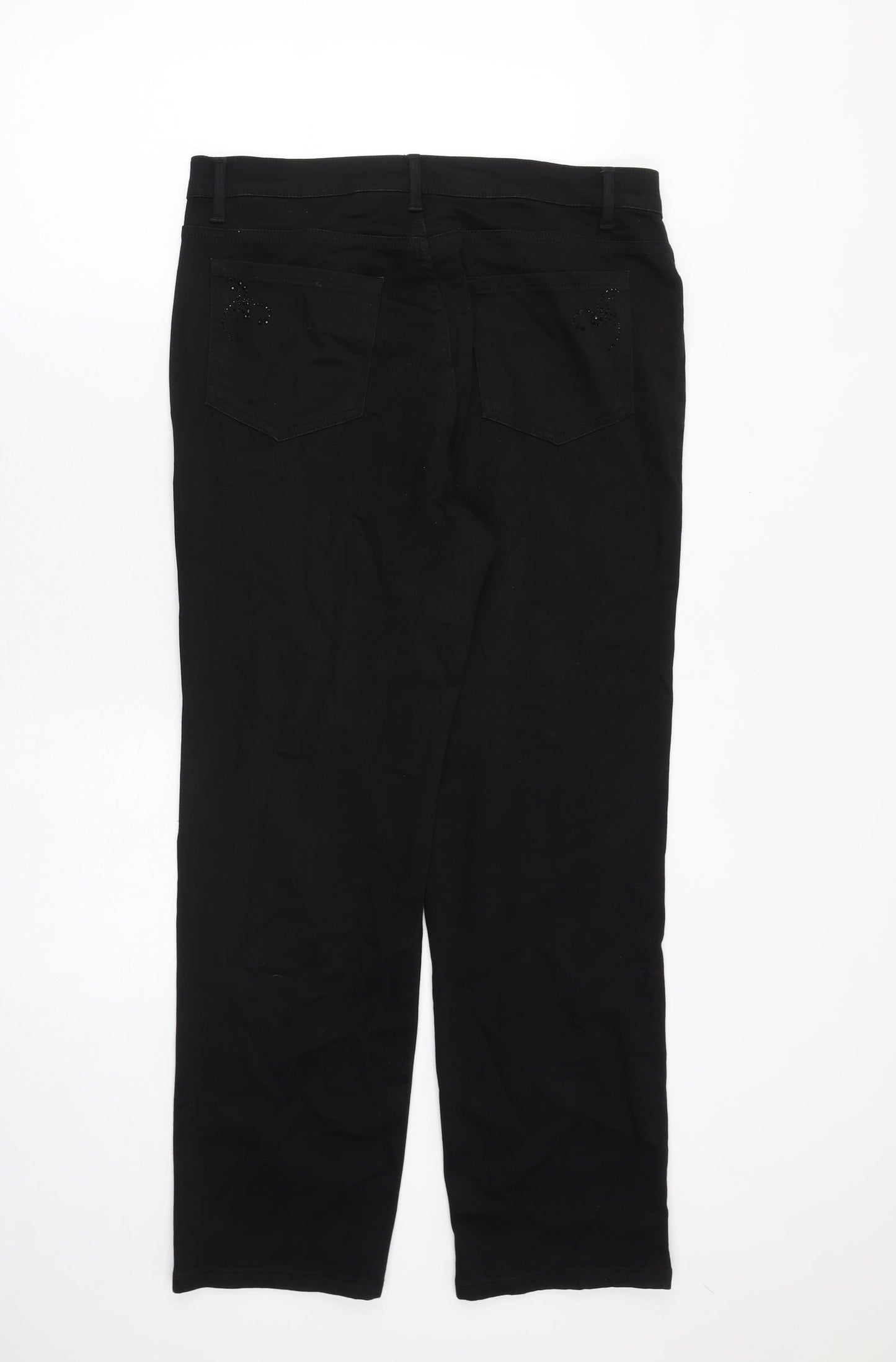 Marks and Spencer Womens Black Cotton Straight Jeans Size 14 Regular Zip