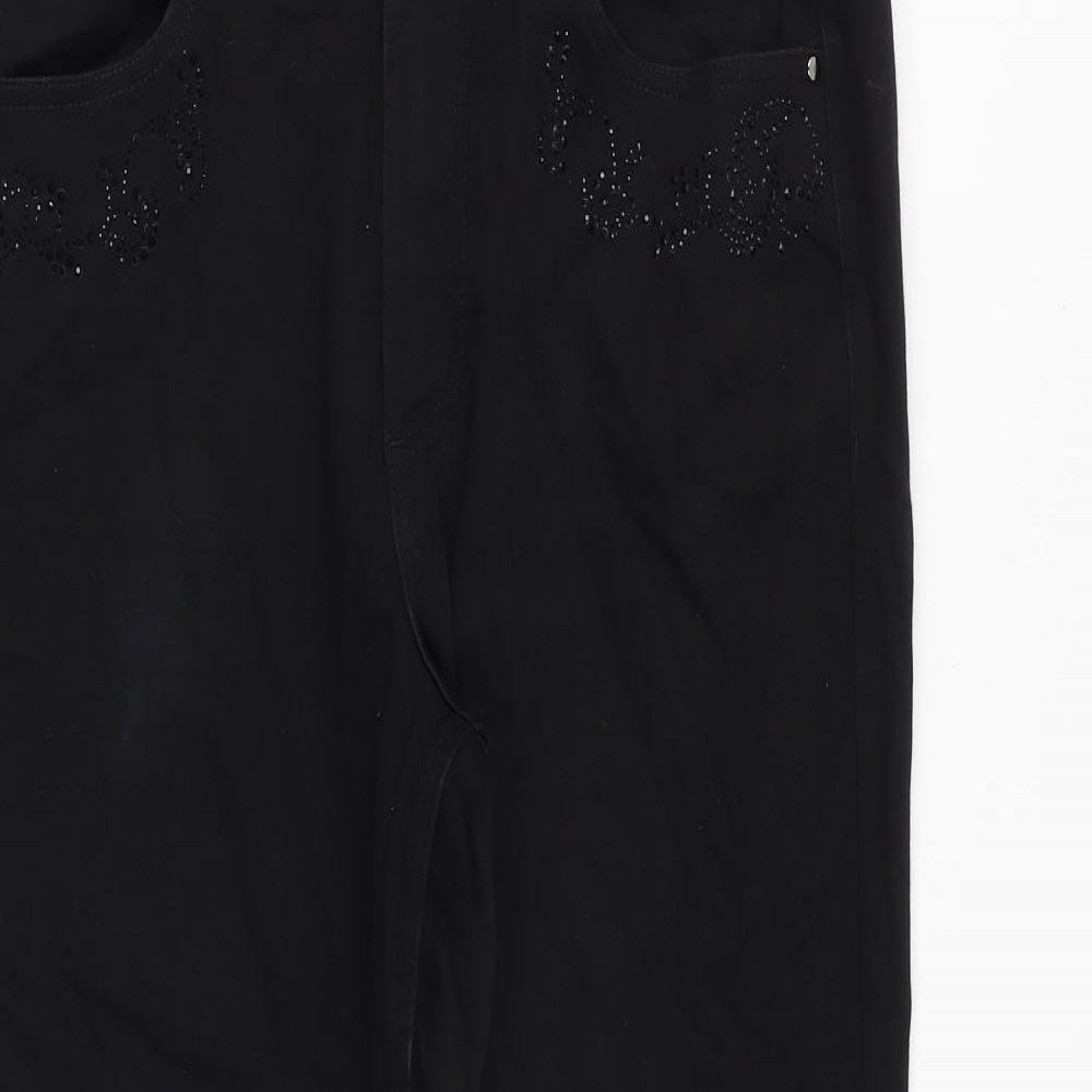 Marks and Spencer Womens Black Cotton Straight Jeans Size 14 Regular Zip
