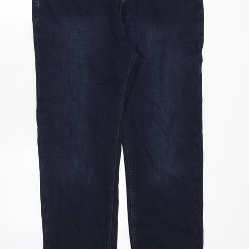 Marks and Spencer Mens Blue Cotton Straight Jeans Size 40 in L29 in Regular Zip