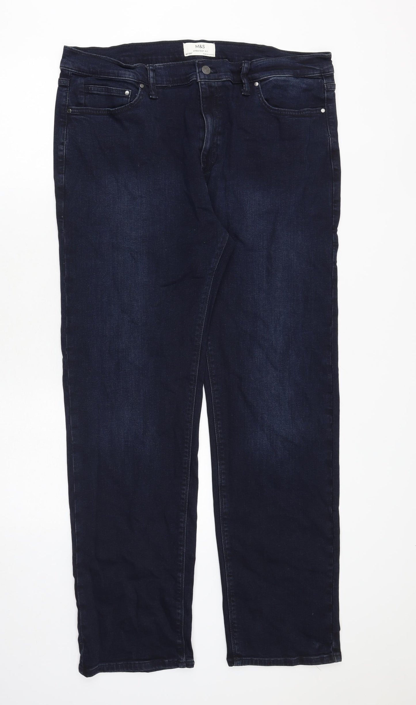 Marks and Spencer Mens Blue Cotton Straight Jeans Size 40 in L29 in Regular Zip