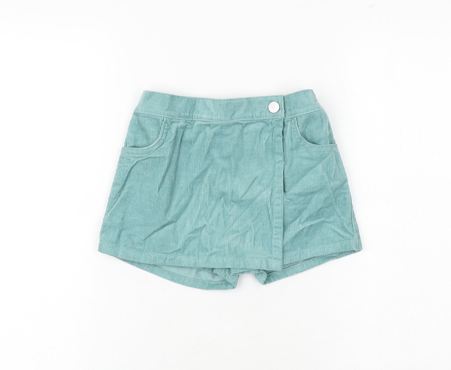 Marks and Spencer Girls Green Cotton A-Line Skort Size 5-6 Years Regular Button