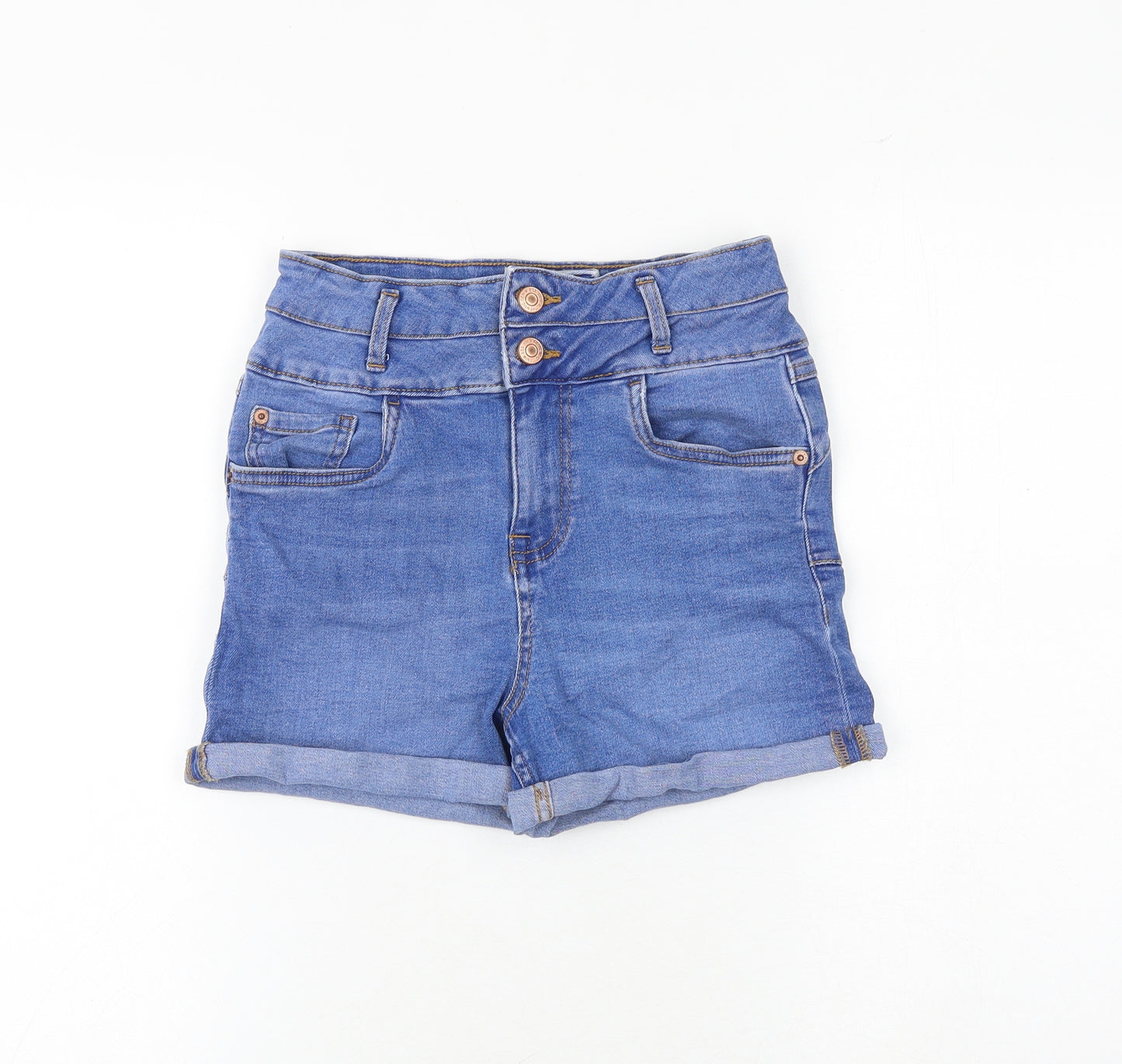 New Look Womens Blue Cotton Mom Shorts Size 8 Regular Zip