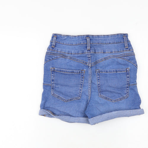New Look Womens Blue Cotton Mom Shorts Size 8 Regular Zip