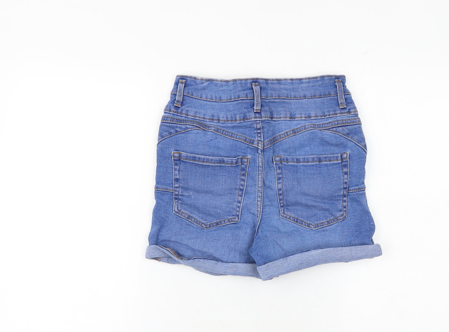 New Look Womens Blue Cotton Mom Shorts Size 8 Regular Zip