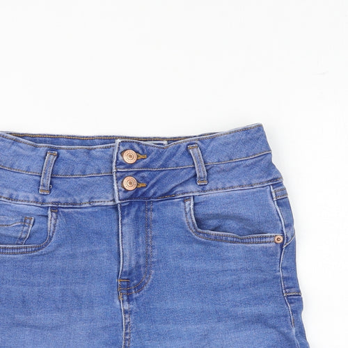 New Look Womens Blue Cotton Mom Shorts Size 8 Regular Zip