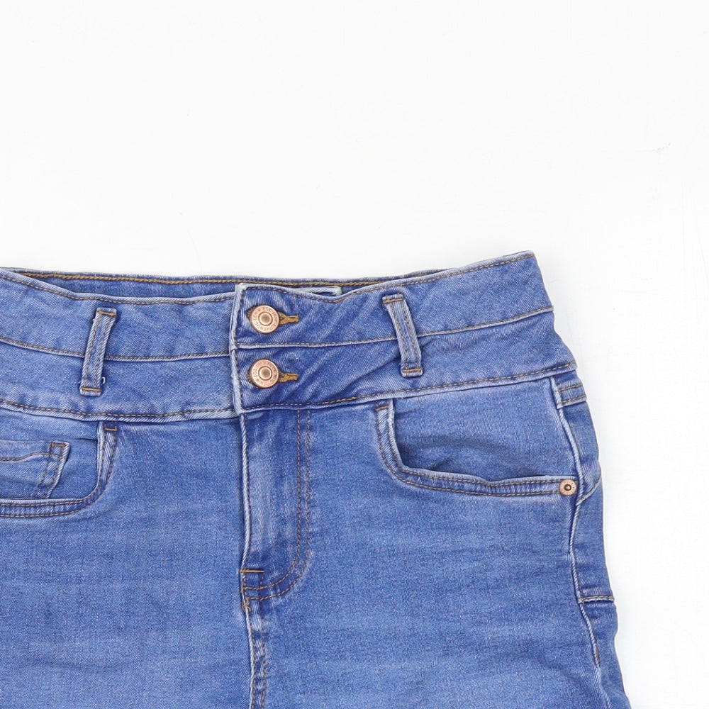 New Look Womens Blue Cotton Mom Shorts Size 8 Regular Zip