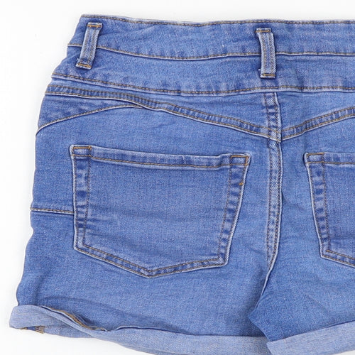 New Look Womens Blue Cotton Mom Shorts Size 8 Regular Zip