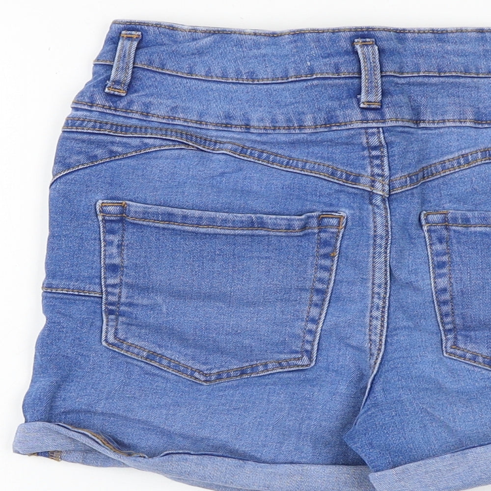 New Look Womens Blue Cotton Mom Shorts Size 8 Regular Zip