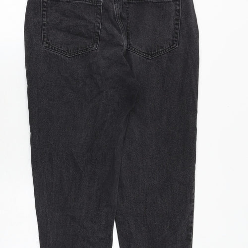 Pull&Bear Womens Black Cotton Mom Jeans Size 12 Regular Zip