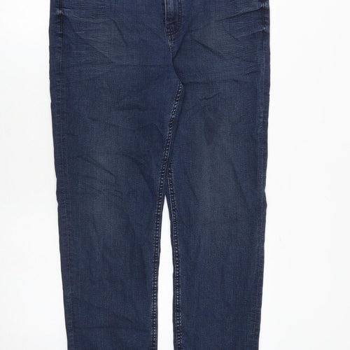 Marks and Spencer Womens Blue Cotton Straight Jeans Size 16 Regular Zip