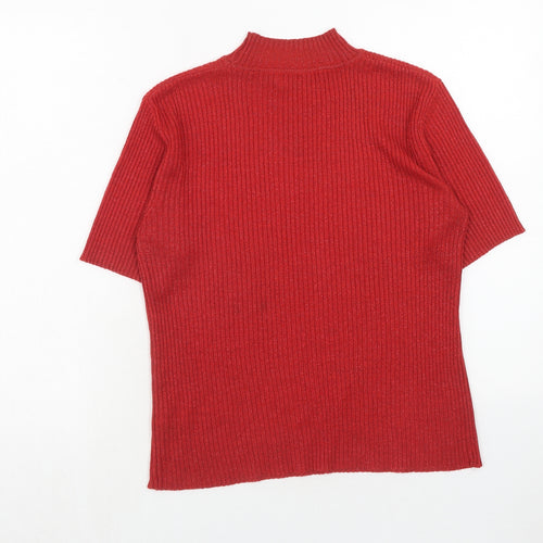 Bonmarché Womens Red Acrylic Basic T-Shirt Size XL Mock Neck
