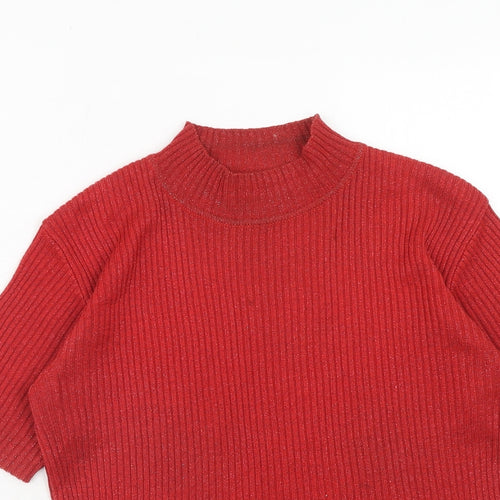 Bonmarché Womens Red Acrylic Basic T-Shirt Size XL Mock Neck