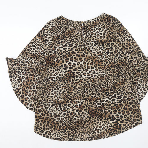 Izabel London Womens Brown Animal Print Polyester Basic Blouse Size 12 Round Neck - Leopard Pattern