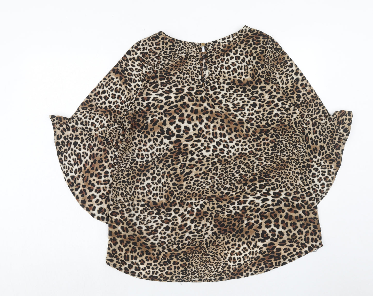 Izabel London Womens Brown Animal Print Polyester Basic Blouse Size 12 Round Neck - Leopard Pattern