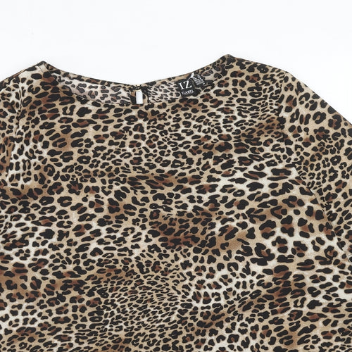 Izabel London Womens Brown Animal Print Polyester Basic Blouse Size 12 Round Neck - Leopard Pattern