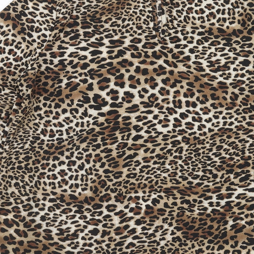 Izabel London Womens Brown Animal Print Polyester Basic Blouse Size 12 Round Neck - Leopard Pattern