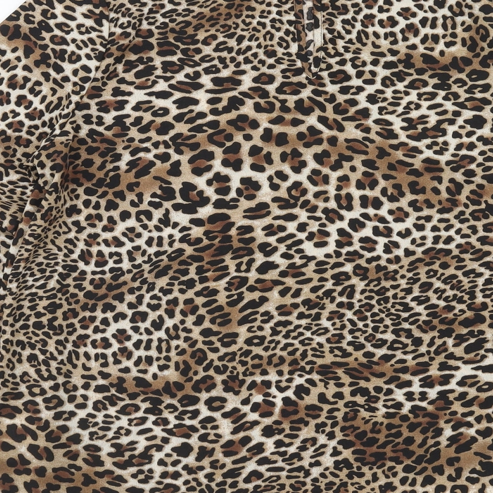 Izabel London Womens Brown Animal Print Polyester Basic Blouse Size 12 Round Neck - Leopard Pattern