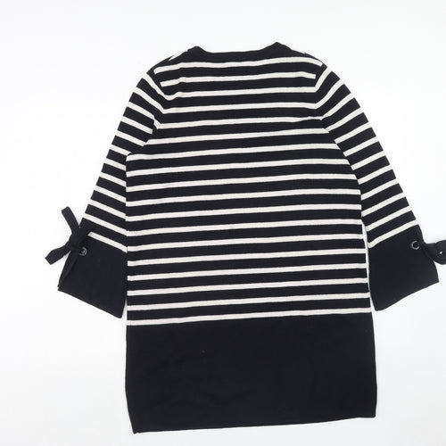 Joules Womens Black Striped Acrylic Jumper Dress Size 14 Round Neck Pullover