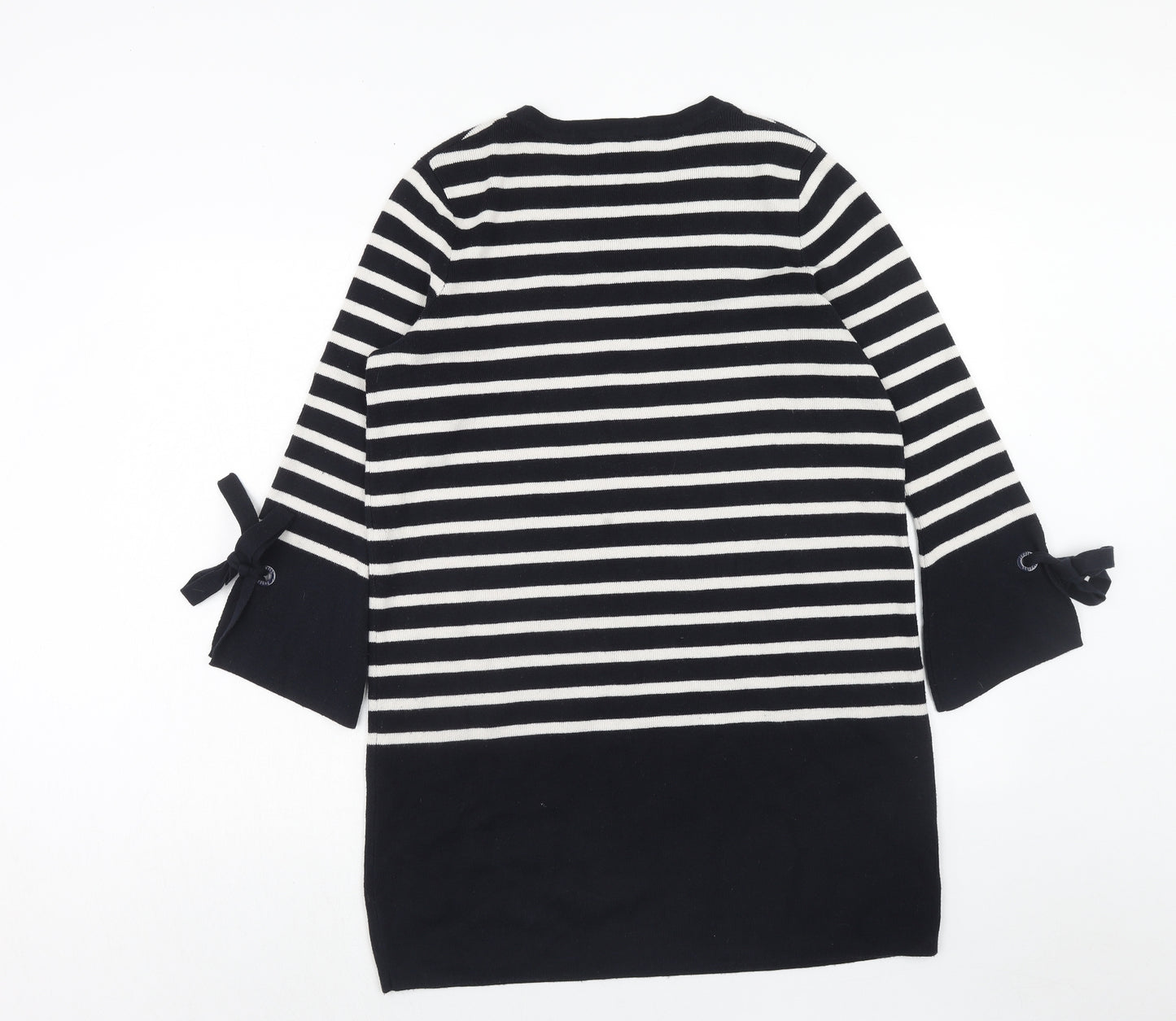 Joules Womens Black Striped Acrylic Jumper Dress Size 14 Round Neck Pullover