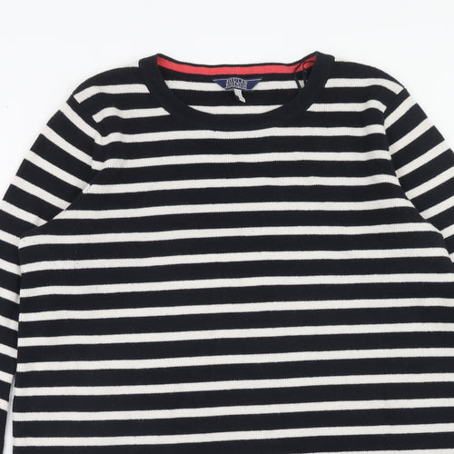 Joules Womens Black Striped Acrylic Jumper Dress Size 14 Round Neck Pullover