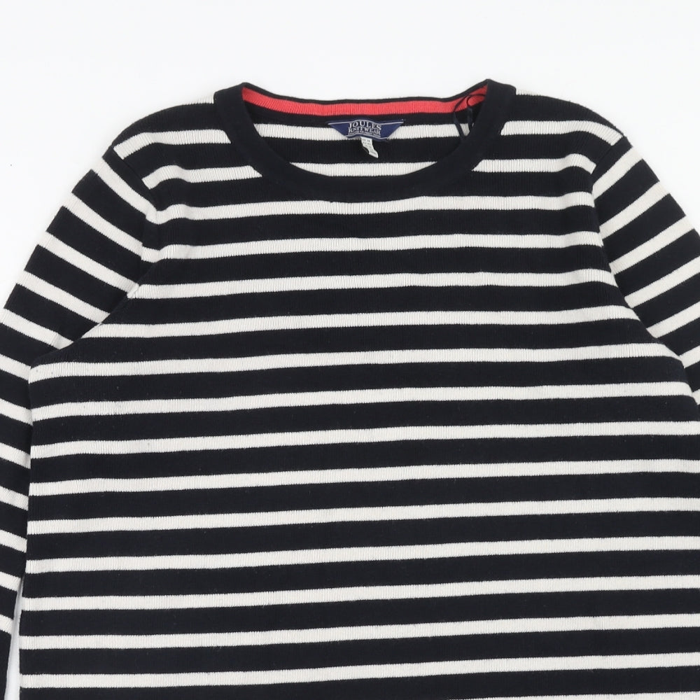 Joules Womens Black Striped Acrylic Jumper Dress Size 14 Round Neck Pullover