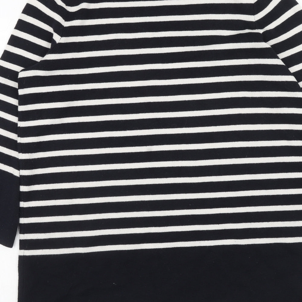 Joules Womens Black Striped Acrylic Jumper Dress Size 14 Round Neck Pullover