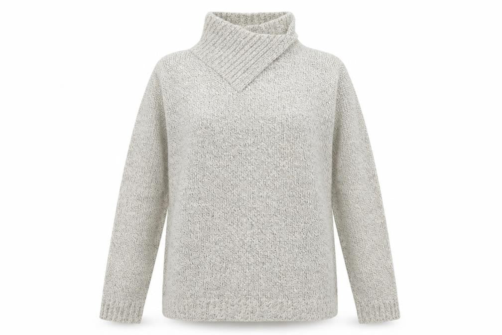 Front view of women’s womens beige high neck acrylic jumper, size UK 10
