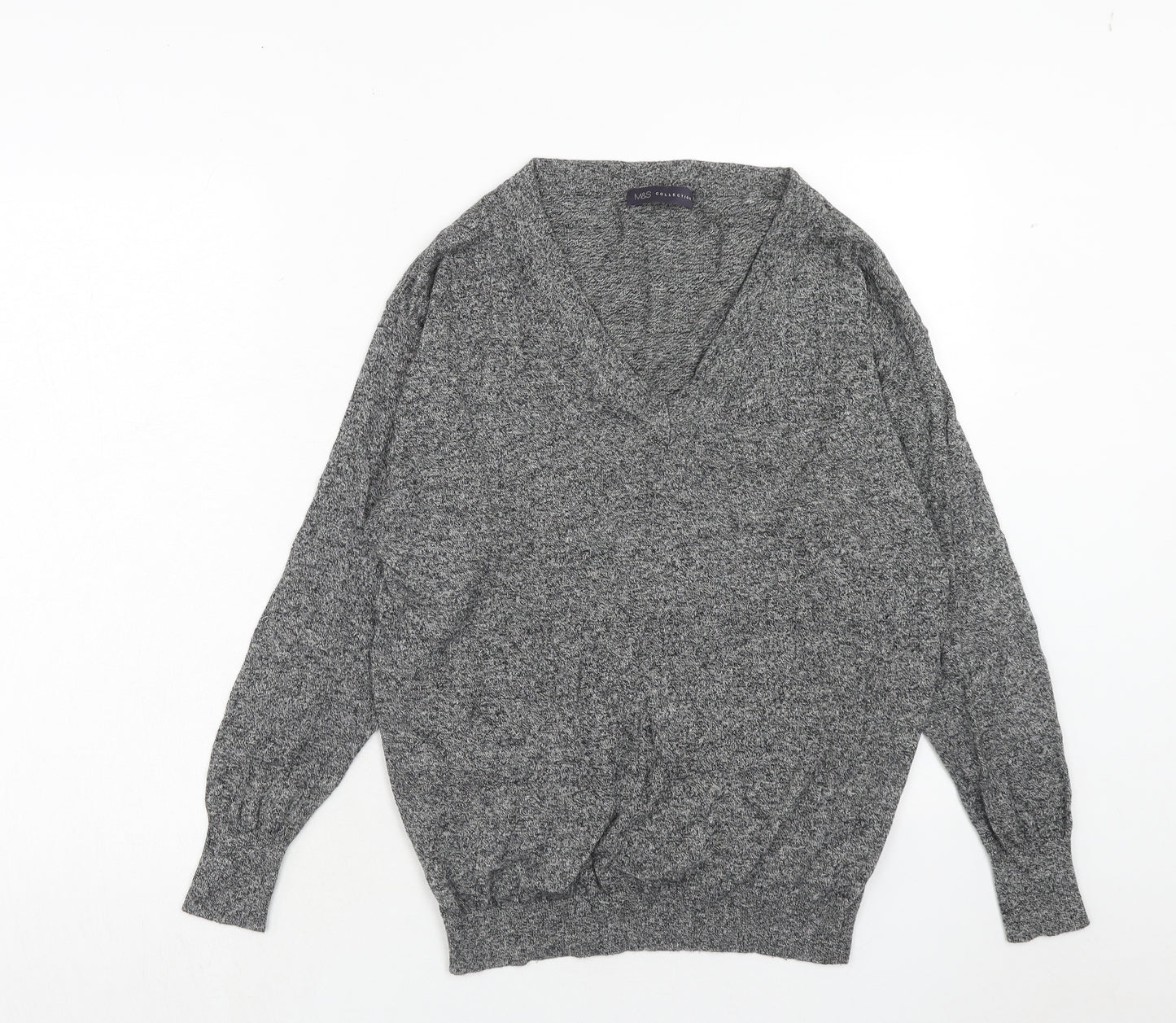 Marks and Spencer Womens Grey V-Neck Cotton Pullover Jumper Size 10