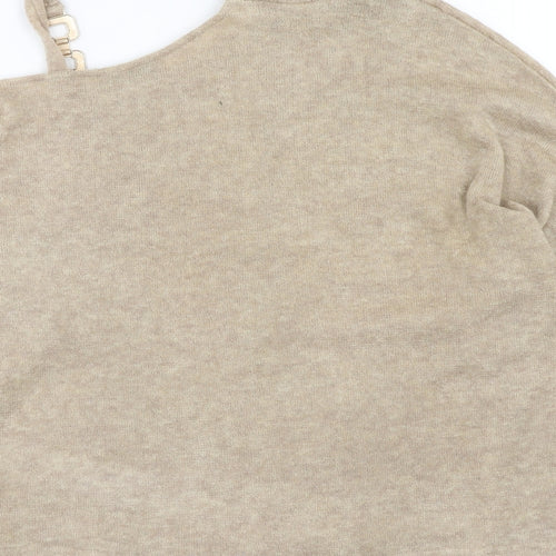 Chicme Womens Brown Round Neck Cotton Pullover Jumper Size M - Faith Cold Shoulder