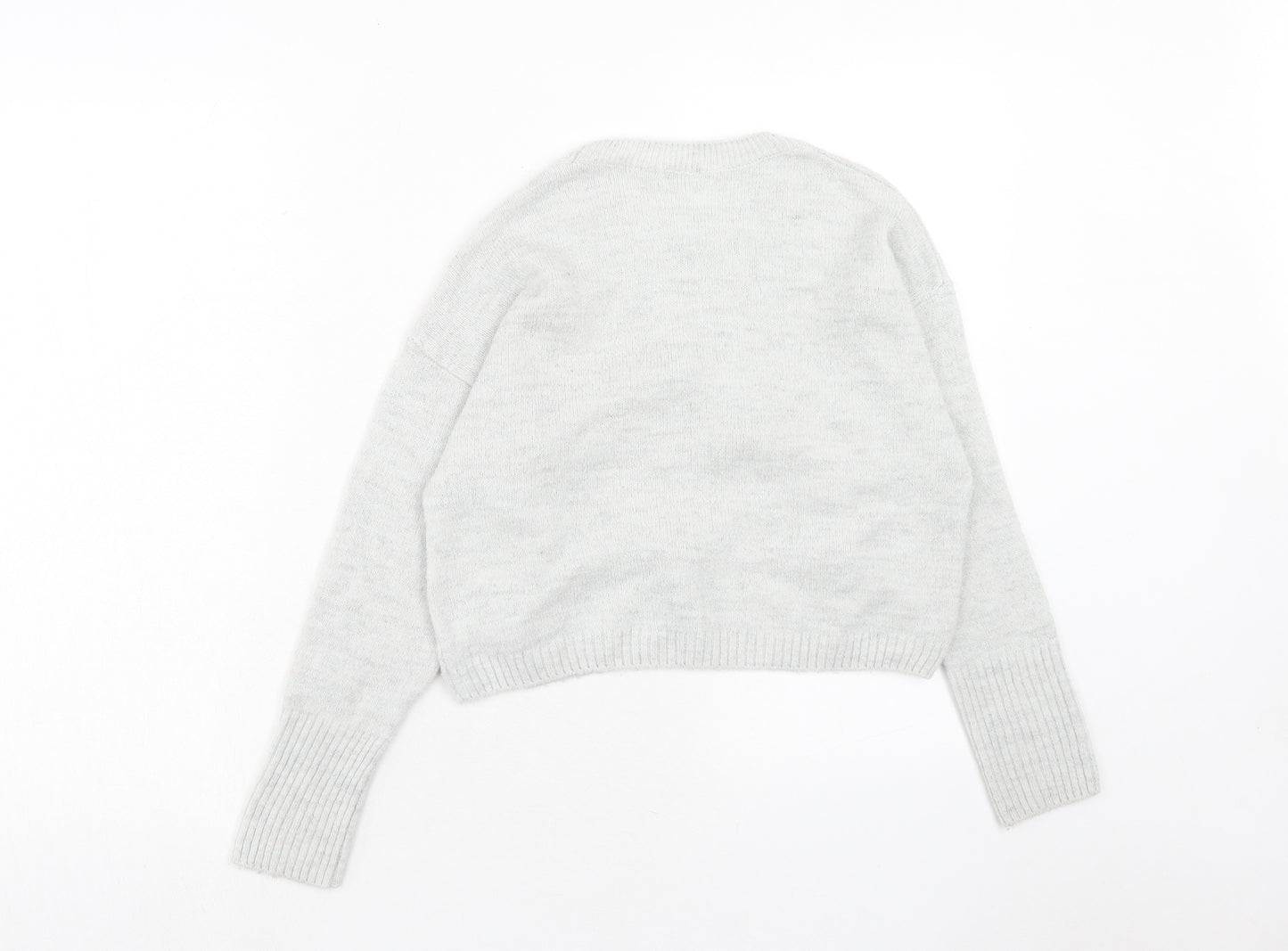 NEXT Girls Grey Round Neck Acrylic Pullover Jumper Size 11 Years Pullover