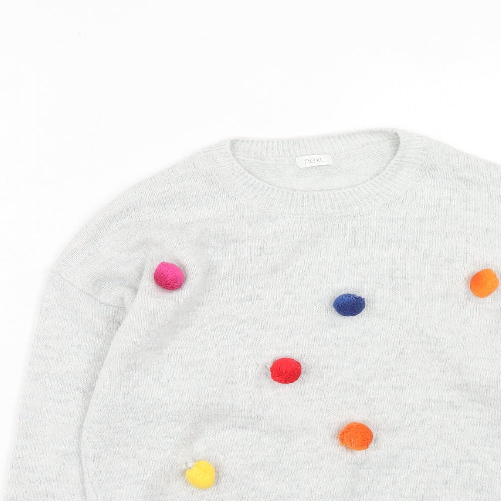 NEXT Girls Grey Round Neck Acrylic Pullover Jumper Size 11 Years Pullover
