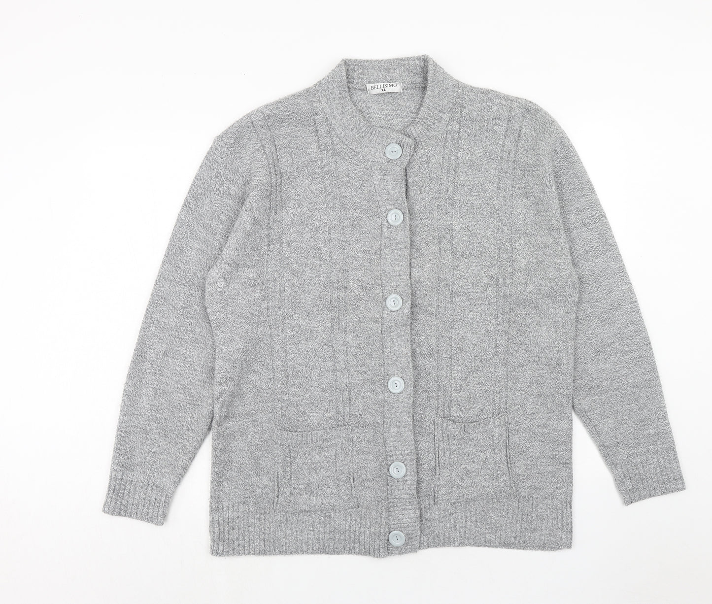 Bellissimo Womens Grey Round Neck Acrylic Cardigan Jumper Size XL