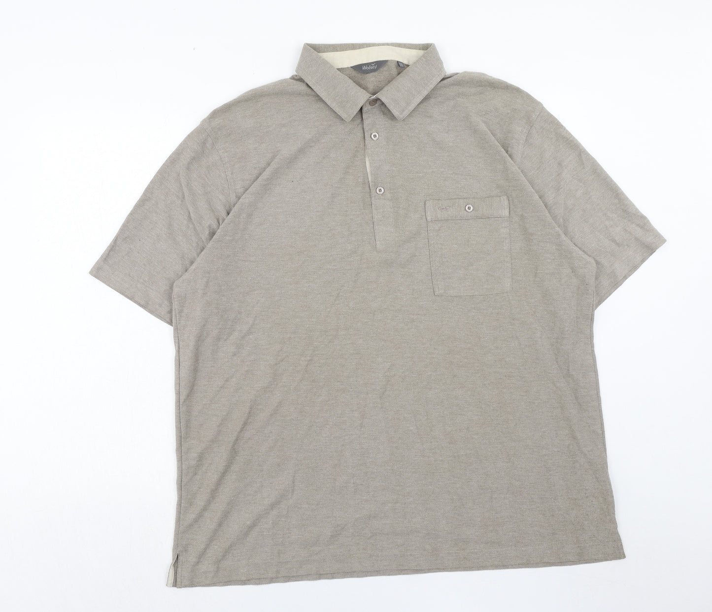 Wolsey Mens Brown Cotton Polo Size 2XL Collared Button