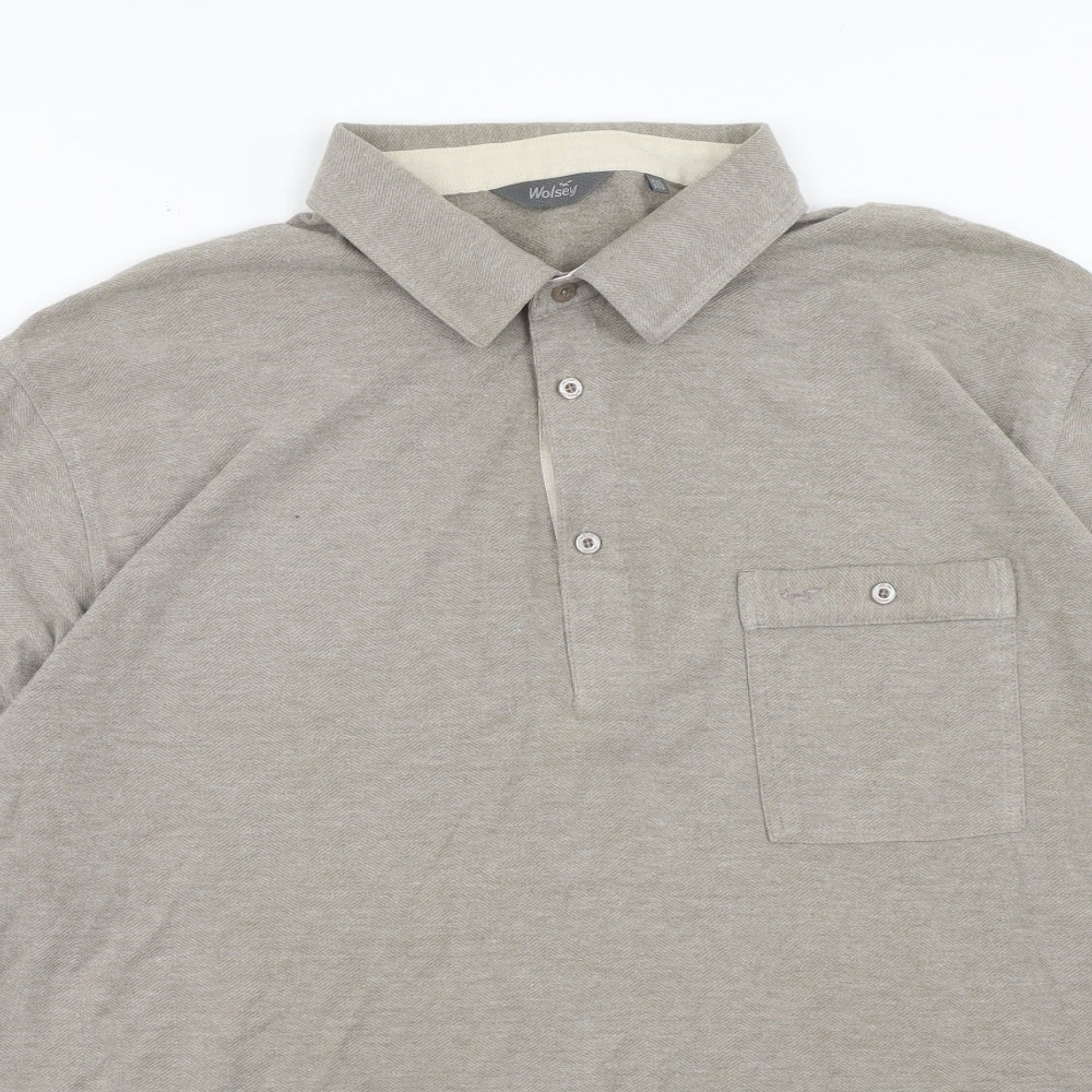 Wolsey Mens Brown Cotton Polo Size 2XL Collared Button