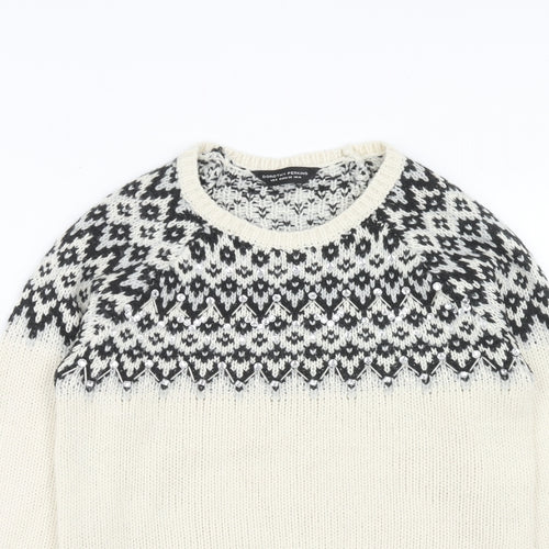 Dorothy Perkins Womens Ivory Round Neck Fair Isle Acrylic Pullover Jumper Size 10
