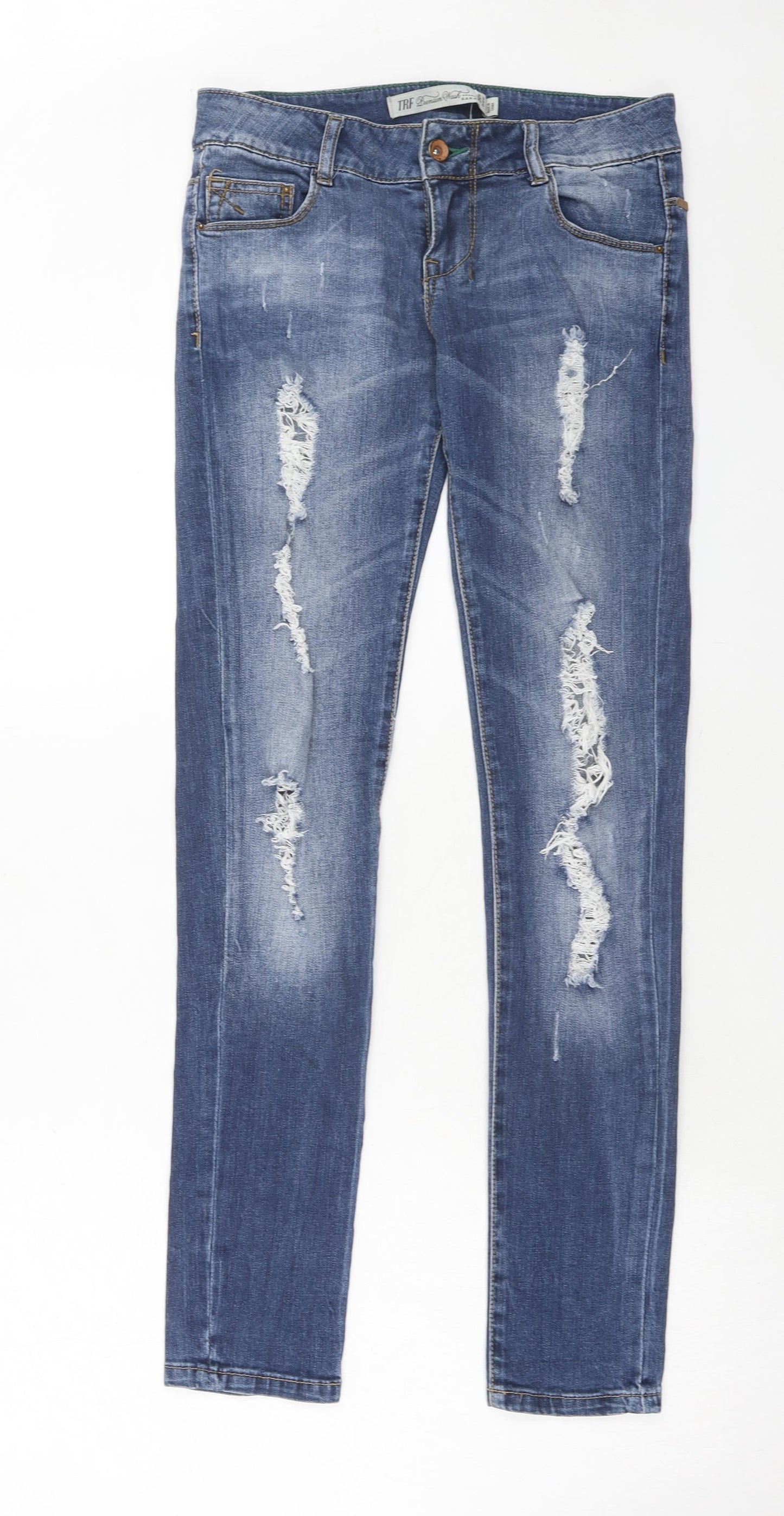 Zara Womens Blue Cotton Skinny Jeans Size 8 Regular Zip