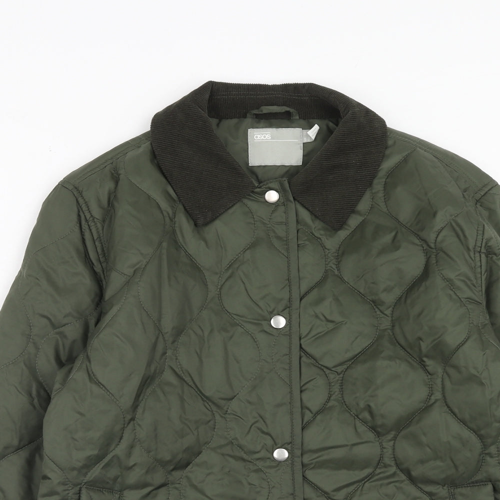 ASOS Womens Green Quilted Jacket Size 10 Button