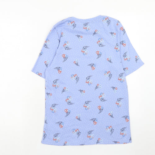 Marks and Spencer Womens Blue Floral Cotton Basic T-Shirt Size 18 Round Neck