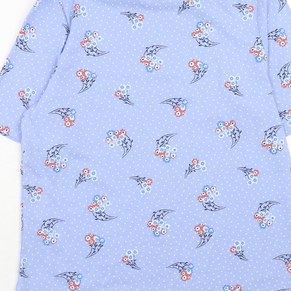 Marks and Spencer Womens Blue Floral Cotton Basic T-Shirt Size 18 Round Neck