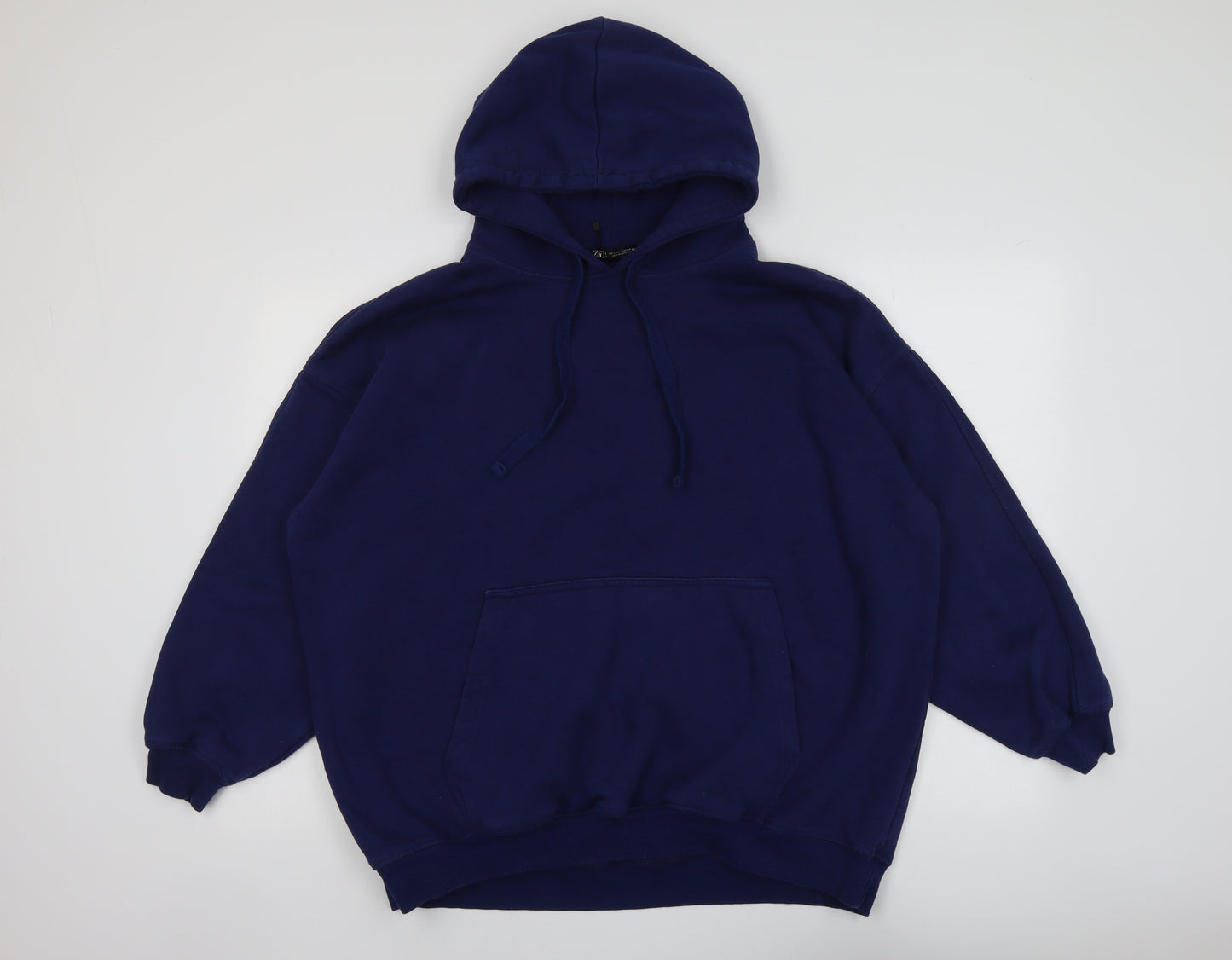 Zara Mens Blue Cotton Pullover Hoodie Size L