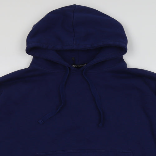 Zara Mens Blue Cotton Pullover Hoodie Size L