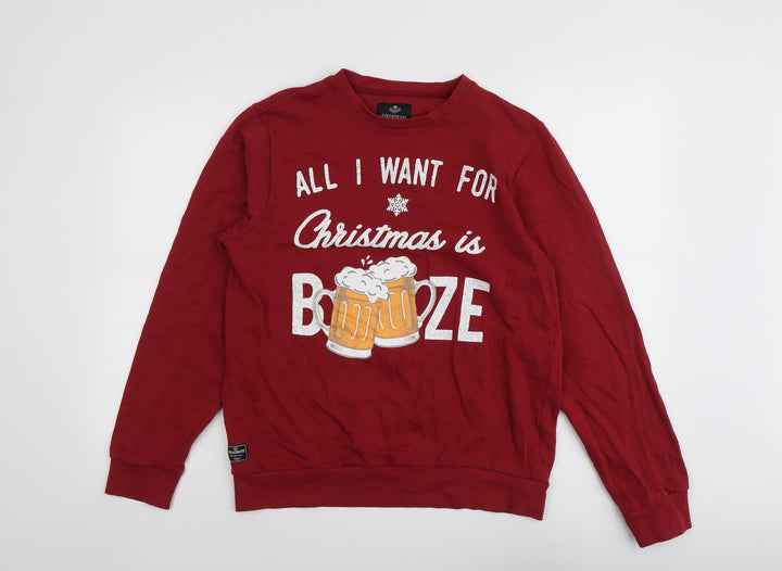 Threadbare Womens Red Cotton Pullover Sweatshirt Size L Pullover - All I want for Christmas is booze Unisex