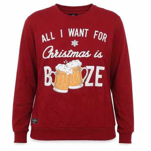 Threadbare Womens Red Cotton Pullover Sweatshirt Size L Pullover - All I want for Christmas is booze Unisex