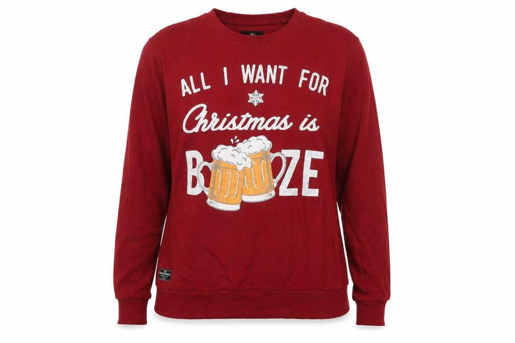 Threadbare Womens Red Cotton Pullover Sweatshirt Size L Pullover - All I want for Christmas is booze Unisex