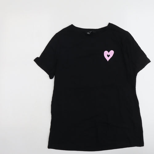 New Look Womens Black Cotton Basic T-Shirt Size 8 Round Neck - Keep being you