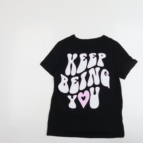 New Look Womens Black Cotton Basic T-Shirt Size 8 Round Neck - Keep being you
